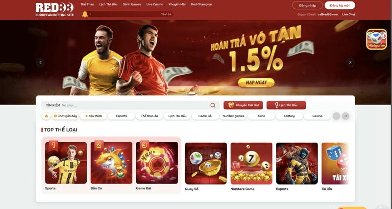  Giao diện trang chủ Red88 qua link vào Red88, hiển thị giấy phép PAGCOR uy tín.