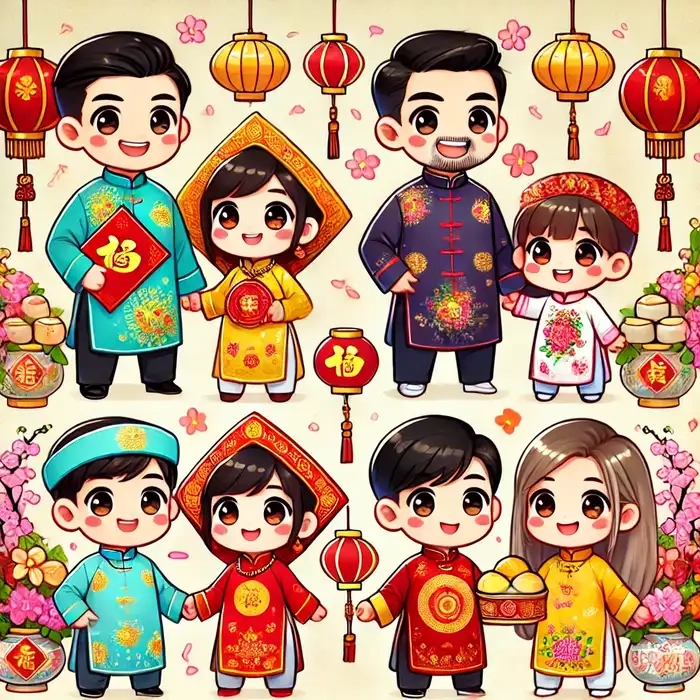 Khoảnh khắc vui tươi qua tranh chibi đón tết