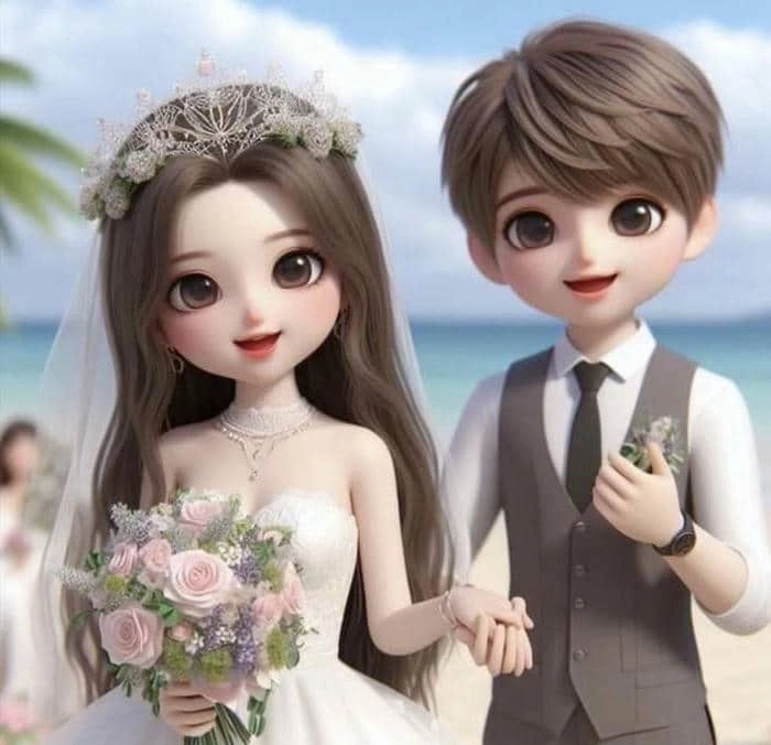 Tham khảo hình cô dâu chú rể hoạt hình cho thiết kế vui nhộn