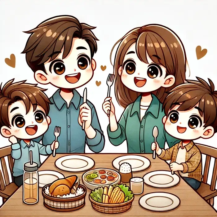 Chibi ảnh gia đình hoạt hình 3 người thật sống động