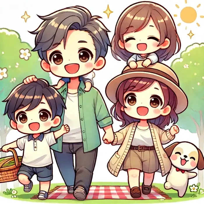 Ảnh gia đình hạnh phúc hoạt hình chibi dễ thương