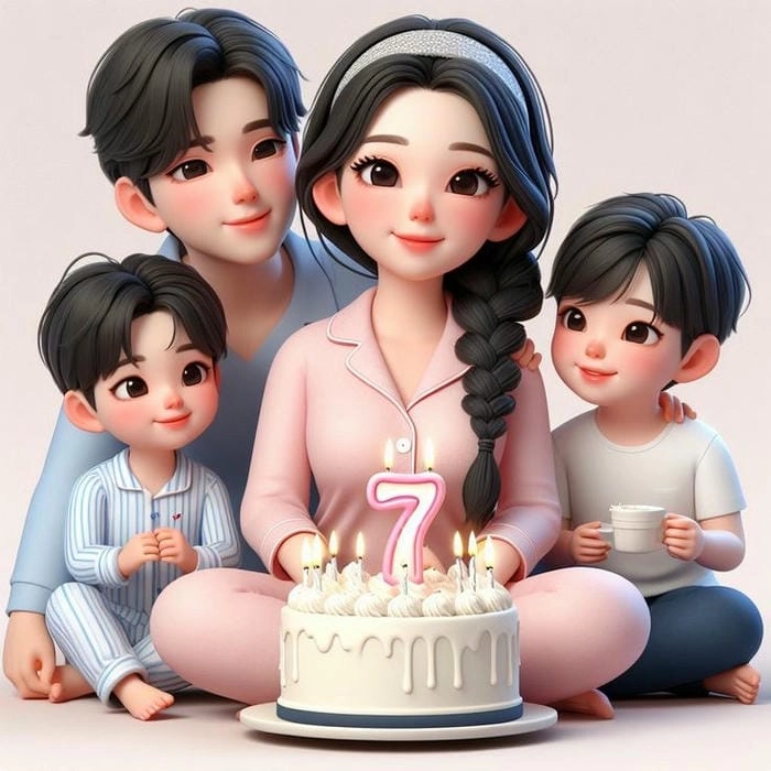 Khoảnh khắc gia đình hạnh phúc chibi trọn vẹn