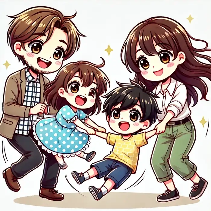 Ảnh gia đình chibi 4 người đầy yêu thương