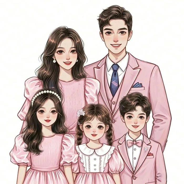 Thế giới gia đình anime chibi đầy màu sắc