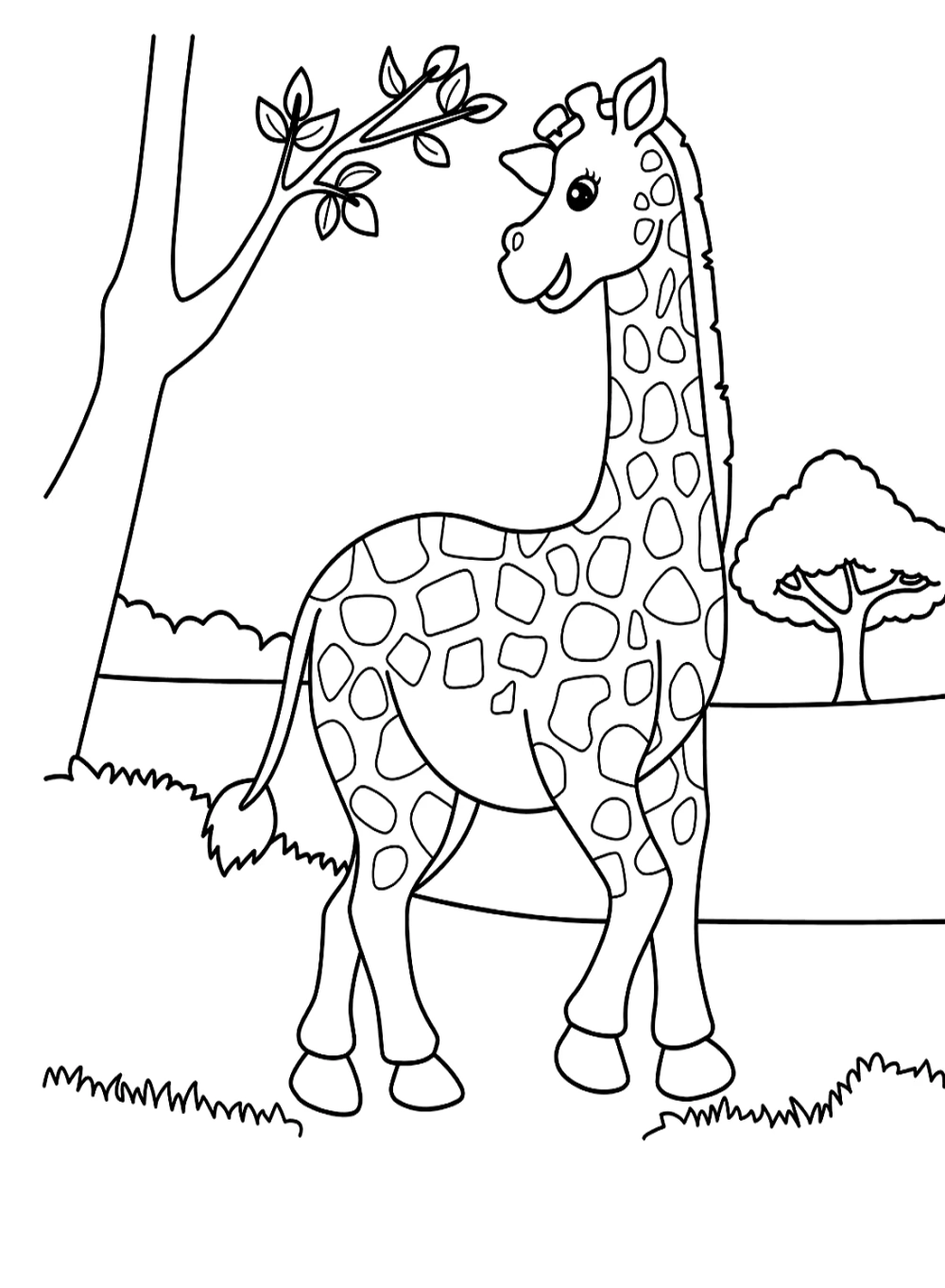 Tranh tô màu con hươu cao cổ đáng yêu cho trẻ