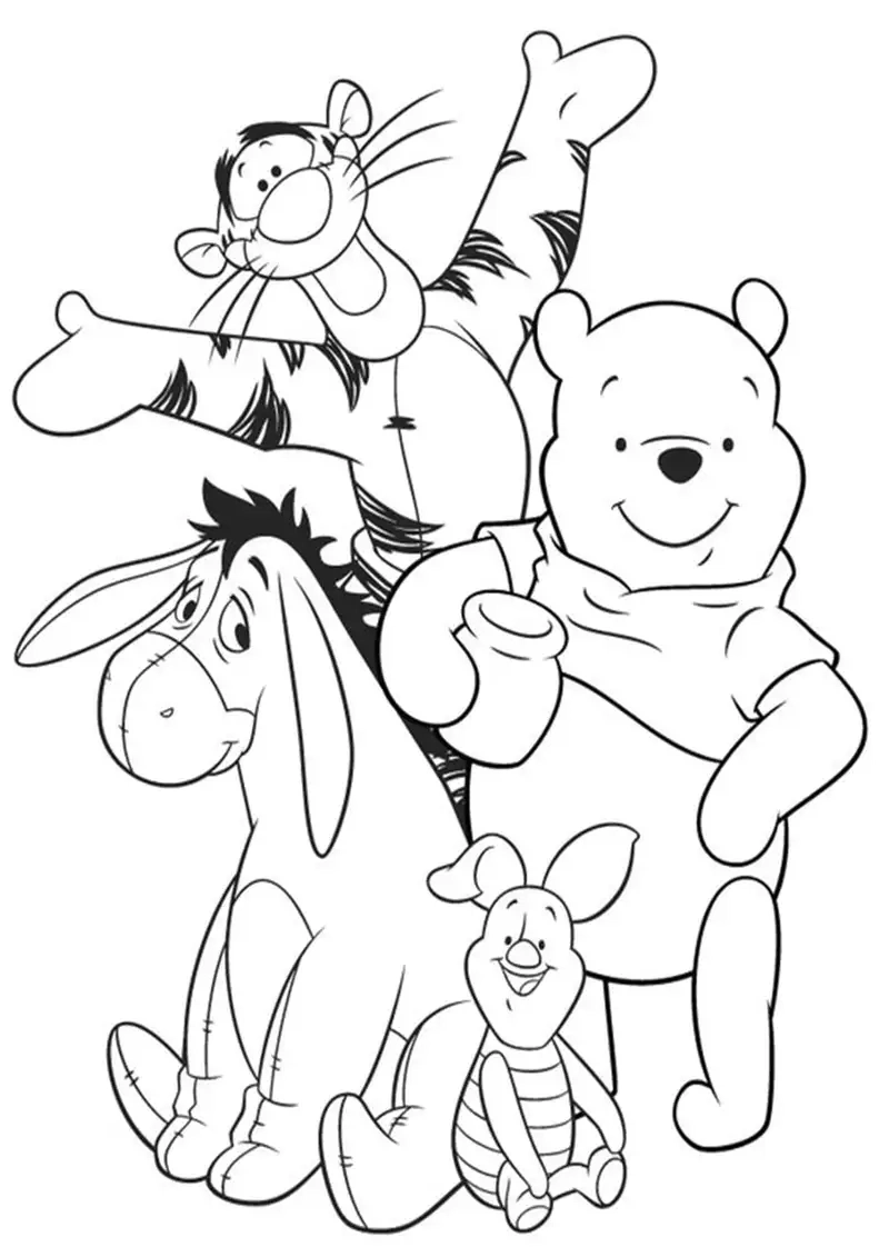 Bé mới tập tô thích tranh tô màu gấu pooh đơn giản dễ thương