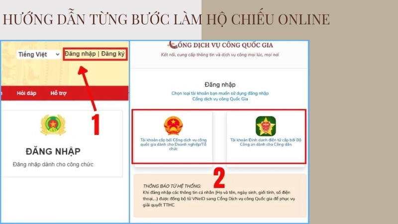 Giao diện đăng ký làm hộ chiếu online trên cổng dịch vụ công