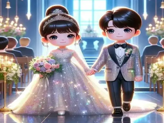 Bộ sưu tập ảnh cô dâu chú rể chibi phong cách lãng mạn